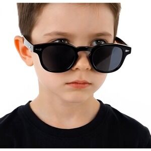 Kids Black Round Sunglasses UV400 Protection TR90 Frame Boys Girls Party Shades